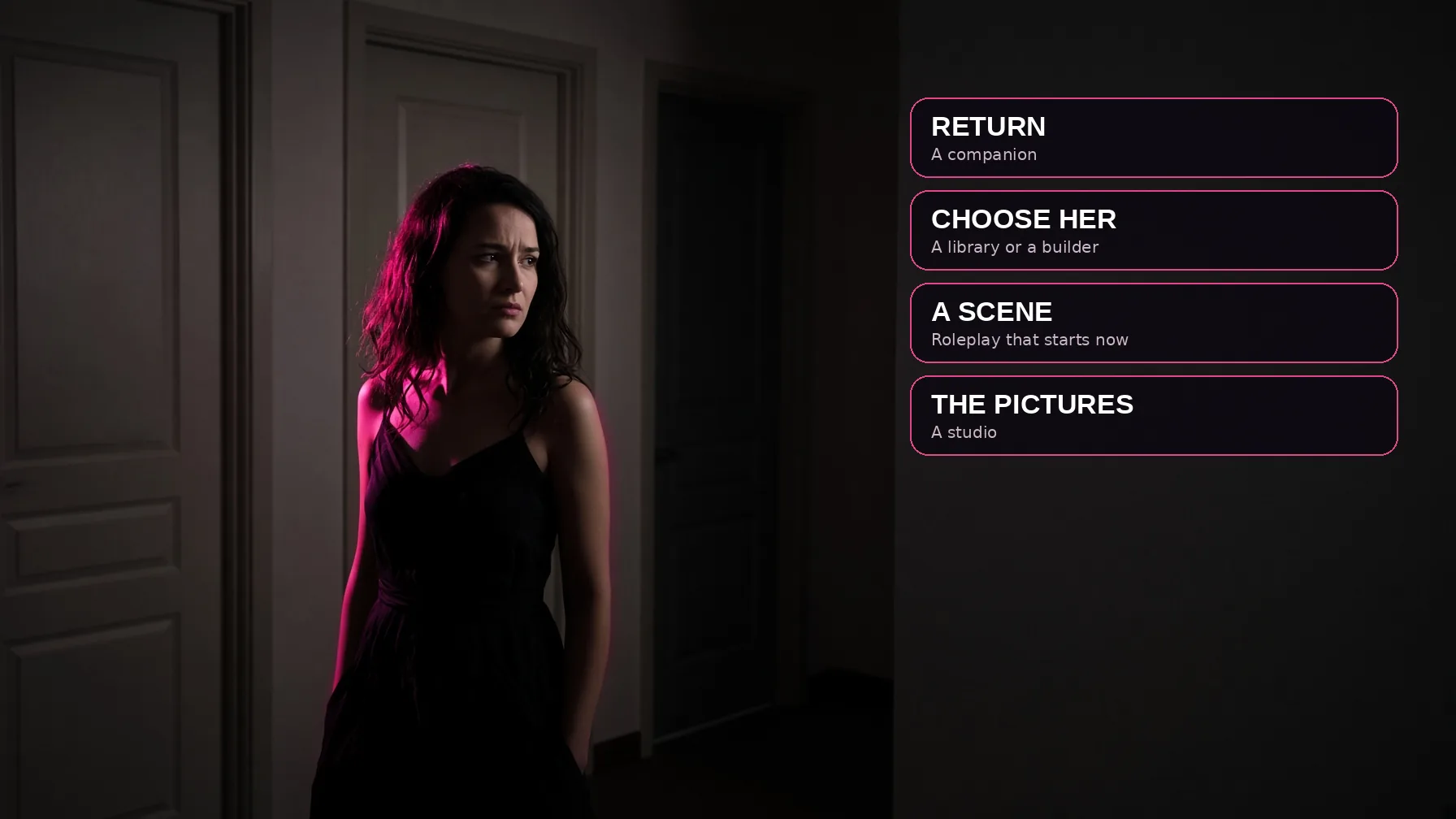 Four different jobs. A companion to return to, a character you choose, a scene, or the pictures.