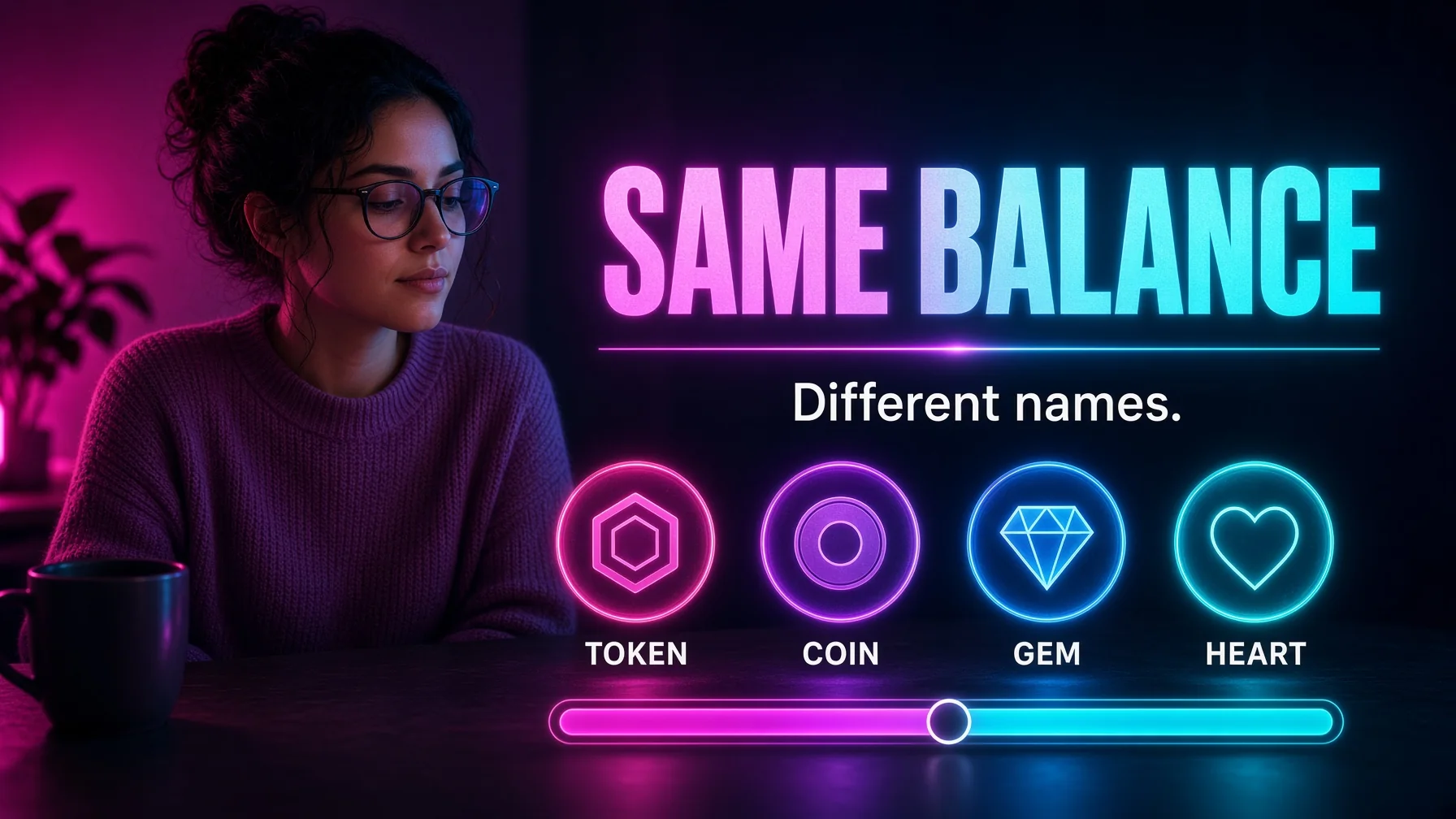 Credits, tokens, coins, gems, chips, hearts, and Moments are different names for the same balance.