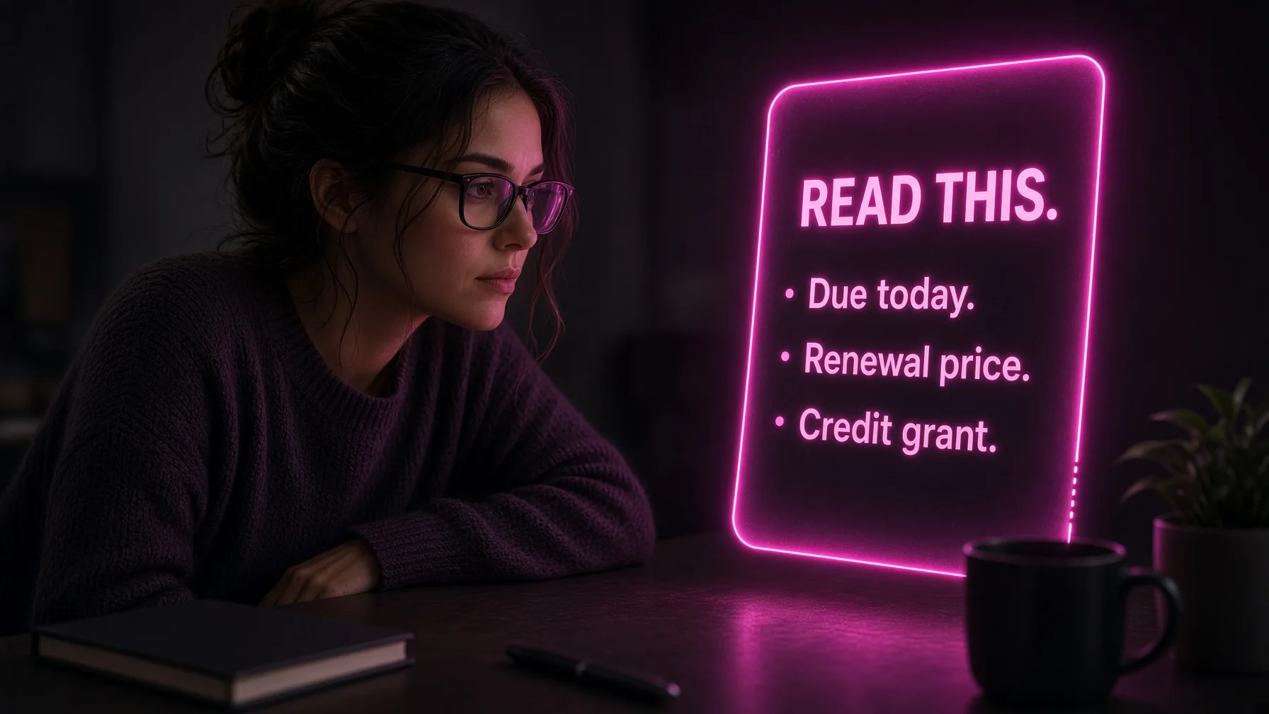 A plan page should show the amount due today, the renewal, and the credit grant. The subscription figure alone is not the bill.