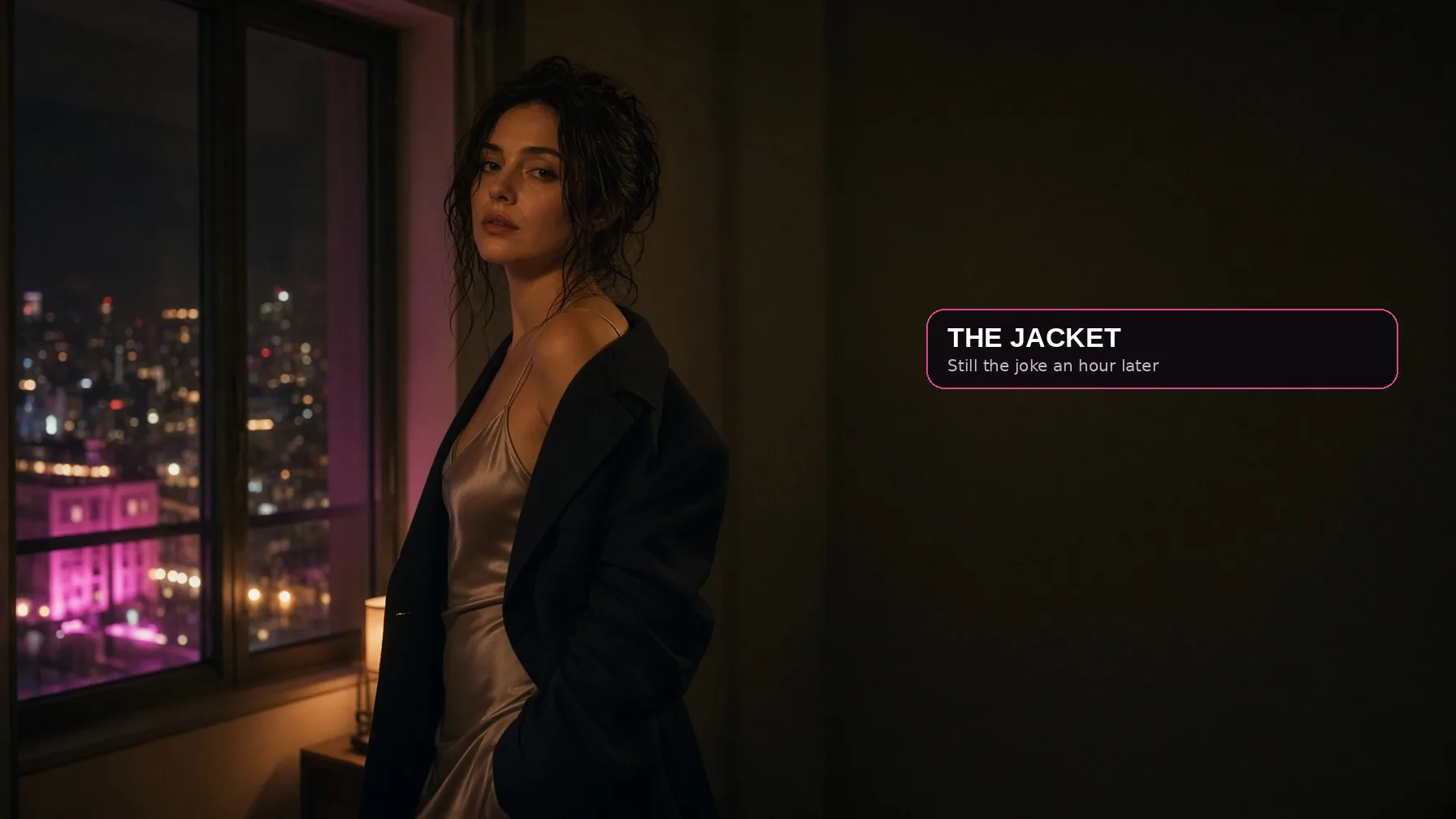 In a hotel roleplay, the jacket is still the joke an hour later. That continuity is what memory is for.