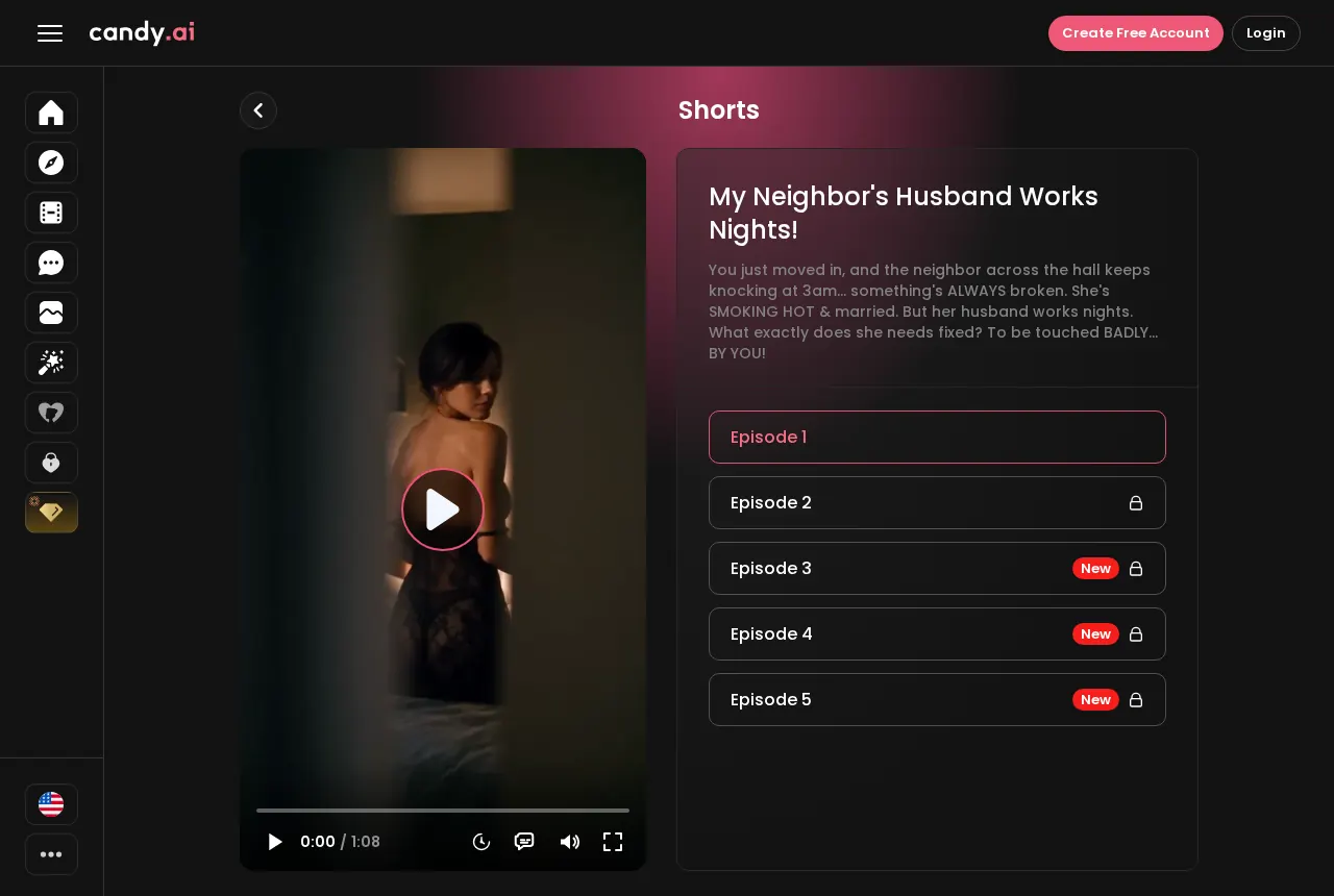 Candy AI Shorts episode list for an adult series