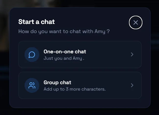 DarLink start-a-chat choice between one-on-one and group