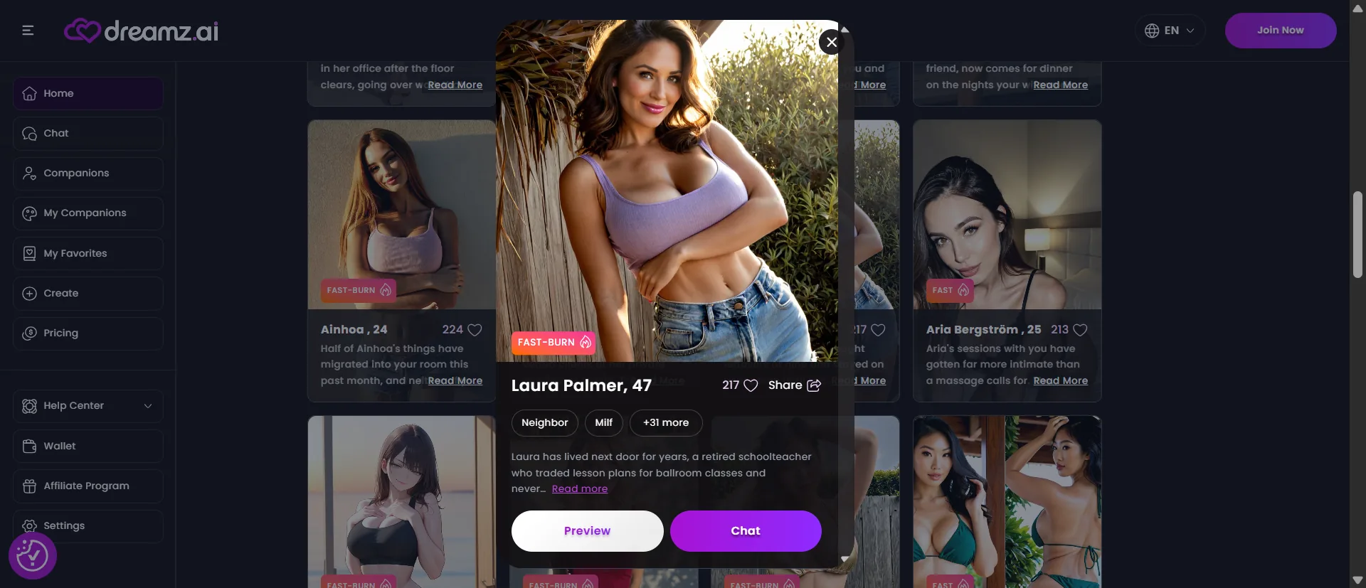 Laura Palmer, 47, opened in a dialog on the Dreamz companions list. Neighbor tag, Preview and Chat. Not Laura, 21.