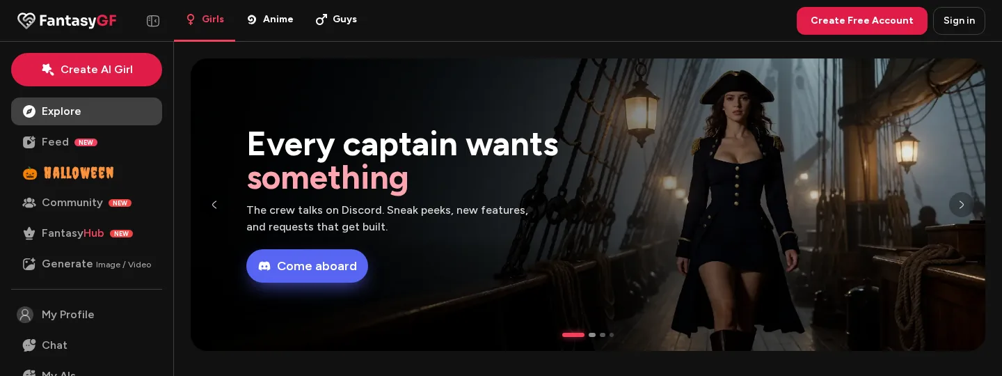 FantasyGF homepage with the Every captain wants something banner