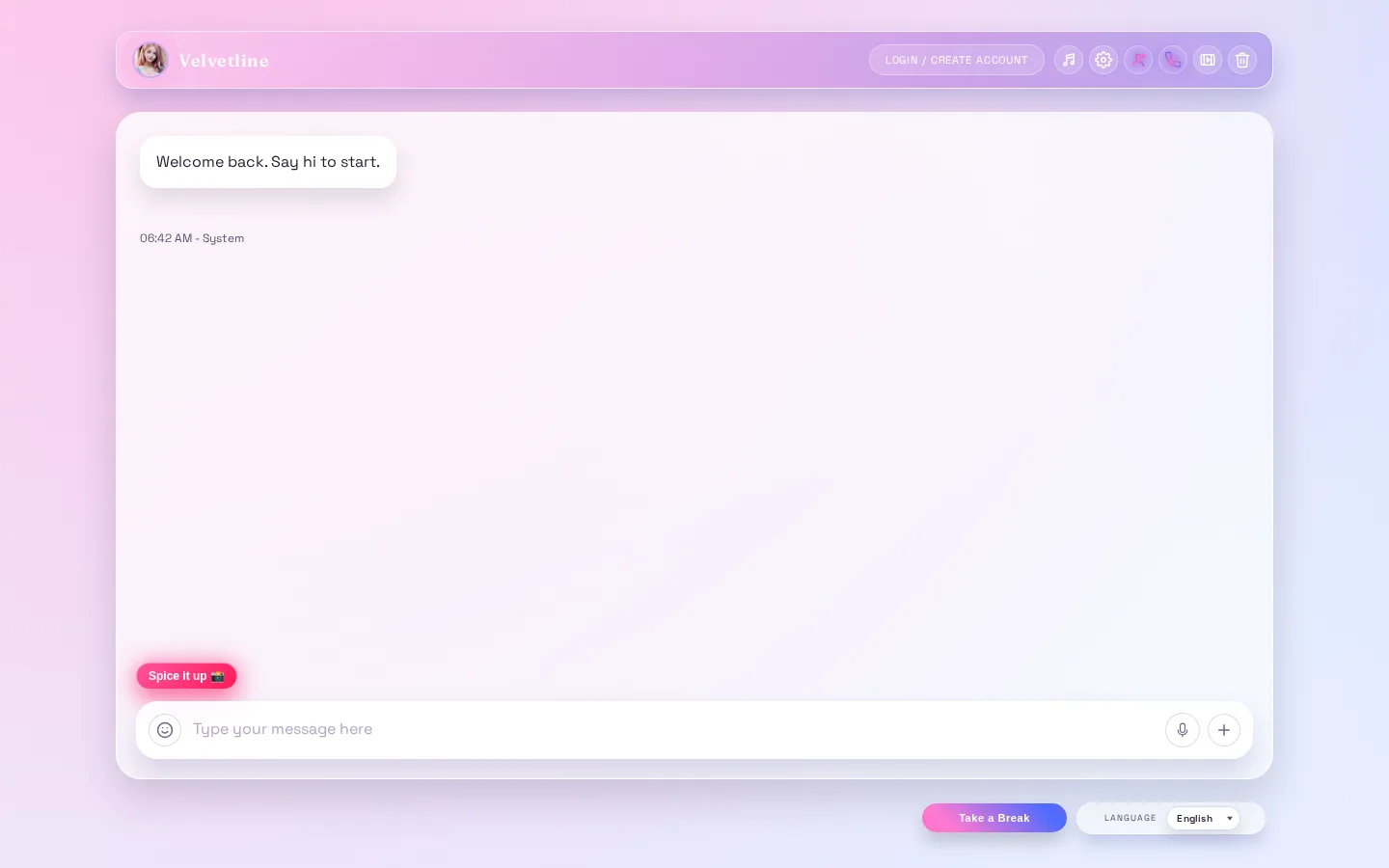 Muah chat with Velvetline, Spice it up, and an empty composer