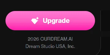OurDream Upgrade button, with Dream Studio USA, Inc. under it.