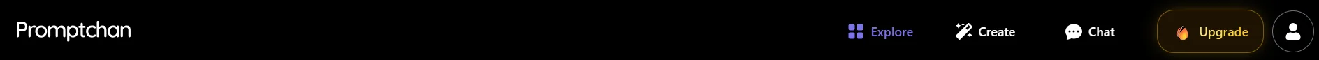 The Promptchan header. Upgrade sits next to the account icon.