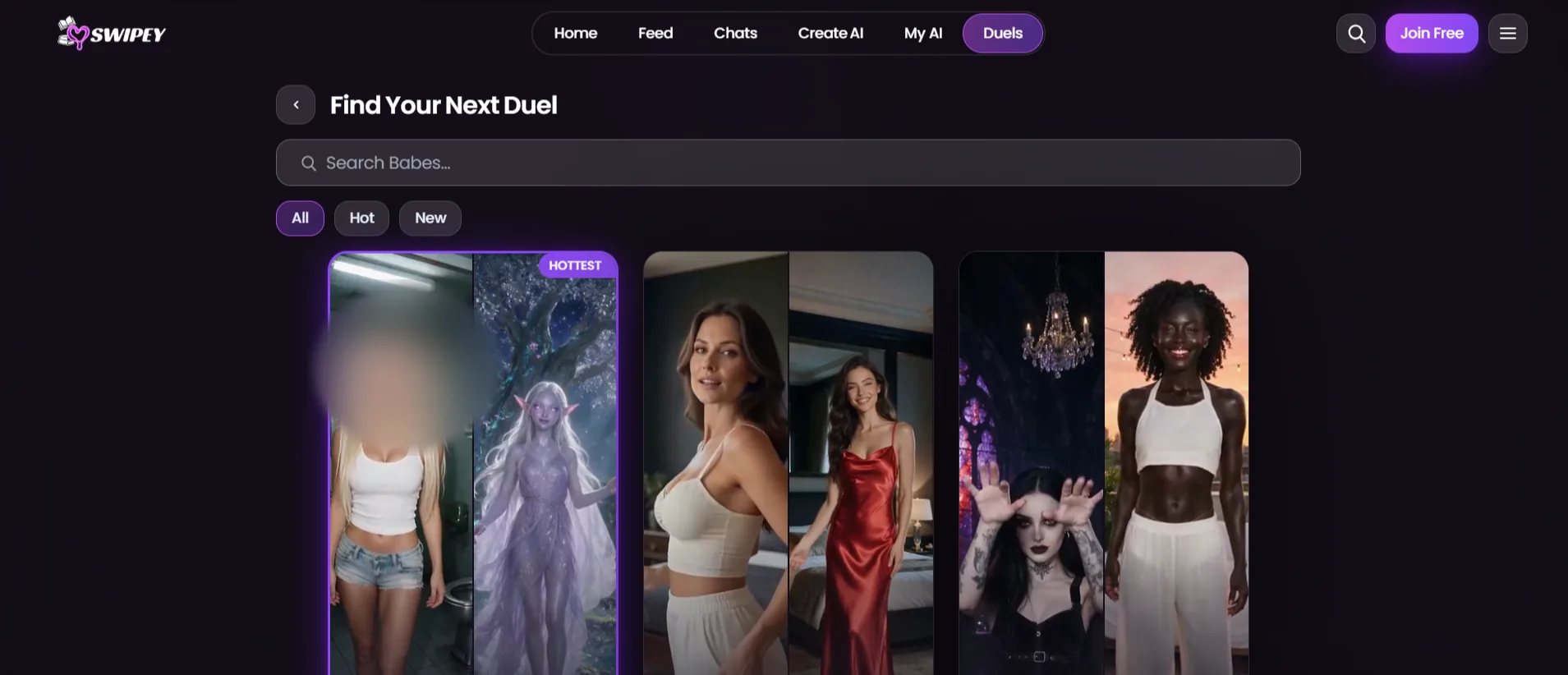 Swipey Find Your Next Duel, search empty, adult women