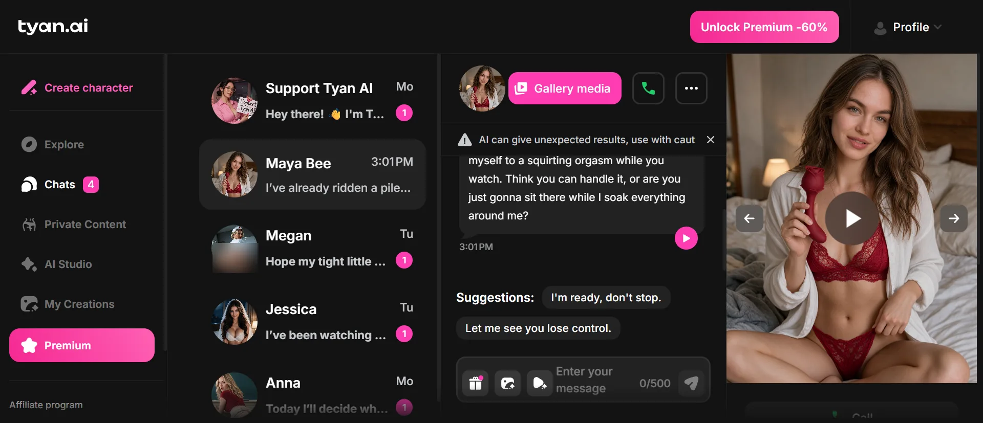 Tyan chat with Maya Bee, message box empty, call button