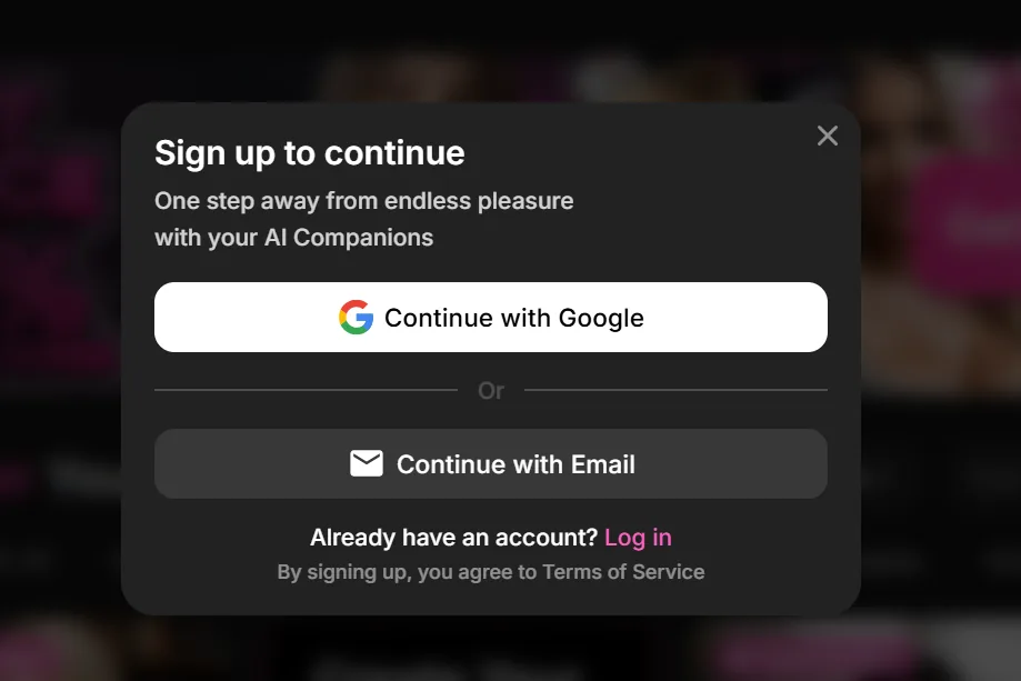 Tyan sign up to continue, Continue with Google, Continue with Email