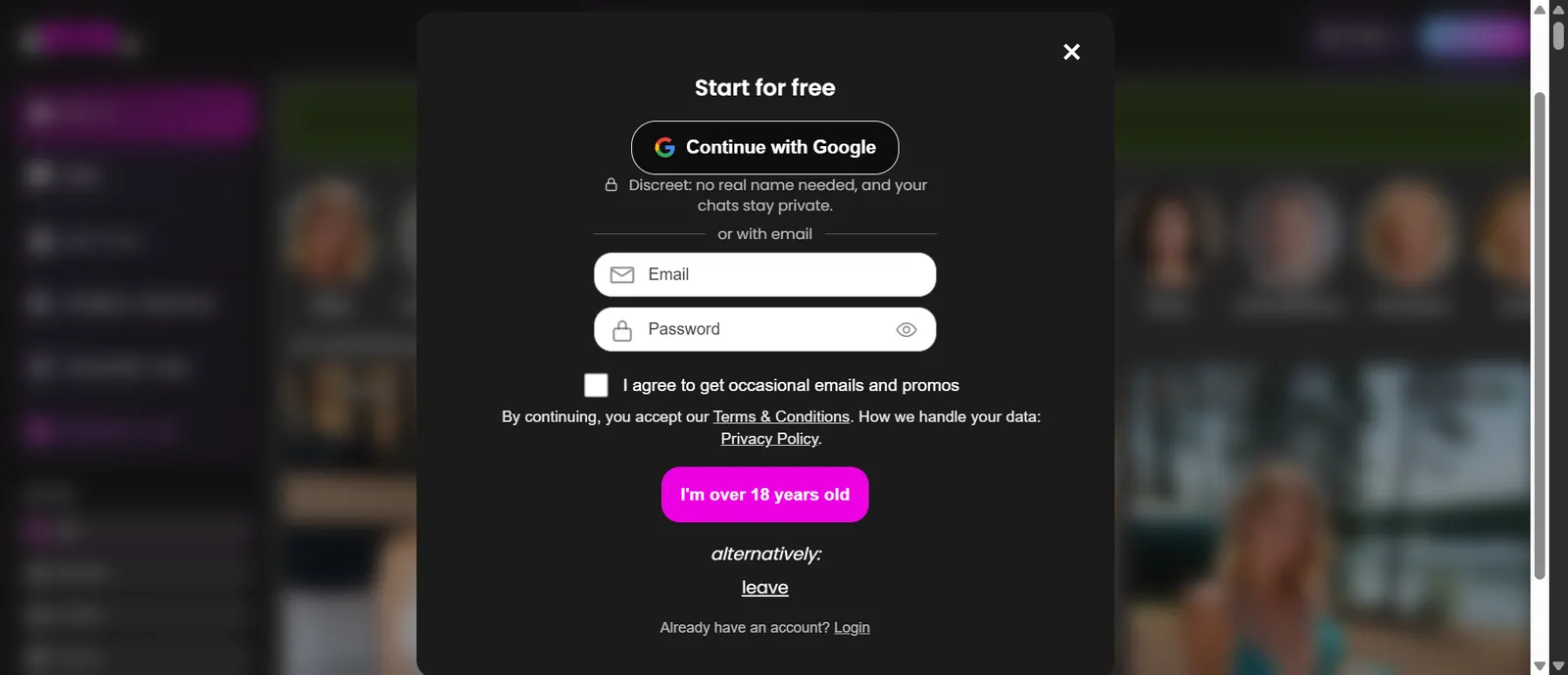XEVE start for free. Continue with Google, email, and I’m over 18 years old.